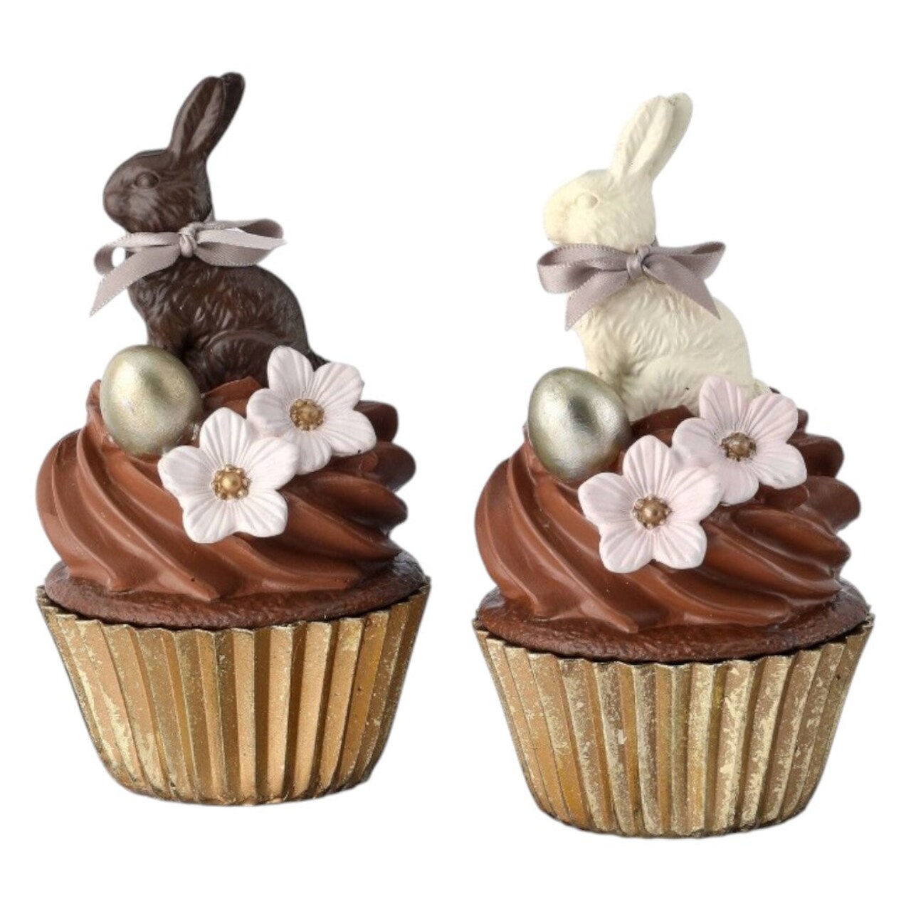 6" Handcrafted Easter Bunny Cupcake Figurine – Chocolate Swirl Spring Decor